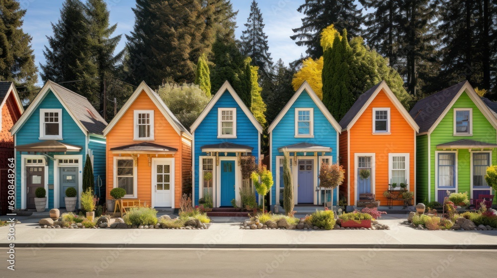 Poster charming face of a colorful tiny house, creating an inviting atmosphere.