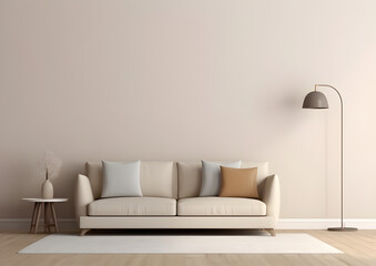 Beige couch with beige cushion with beige background