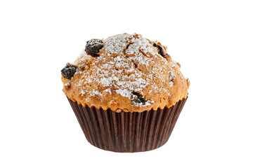 Sweet muffins. Cupcakes with raisins isolated on white background. Close-up