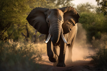 Angry elephant standing on the road. Zambia. South Luangwa National Park