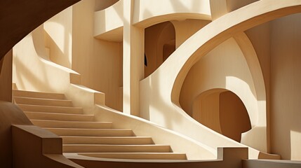 Architectural element of a staircase illuminated by sunlight.