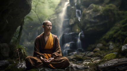 buddhist monk meditating photo - obrazy, fototapety, plakaty