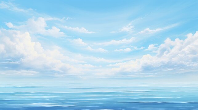 Stunning blue ocean with fluffy clouds in the sky