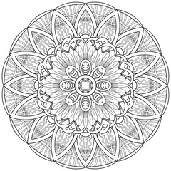 Colouring page, hand drawn, vector. Mandala 228, ethnic, swirl pattern, object isolated on white background.