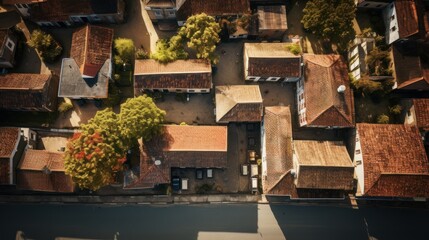 Aerial top view capturing the historic charm of a town.