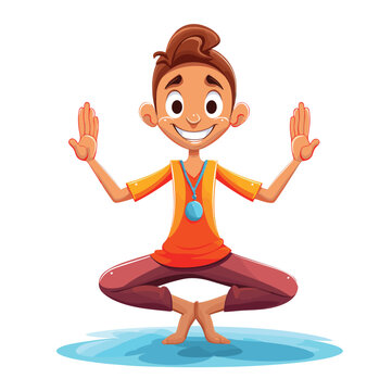 Yoga instructor cartoon illustration, yoga mascot character, Indian saint yoga guru, yoga teacher