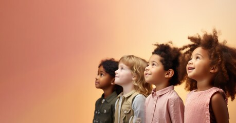 Side profile of children, on pastel background, banner