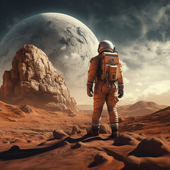 Fototapeta na wymiar a man in a space suit standing on a rocky surface