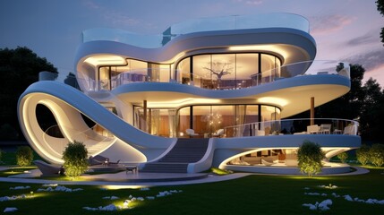 Fototapeta premium Futuristic house with a spiral staircase