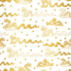 Gold Chinese new year celebrations with Chinese dragons background pattern.