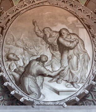 BIELLA, ITALY - JULY 15, 2022: The fresco Paul and Barnabas at Lystra in Cathedral (Duomo) by Giovannino Galliari (1784).