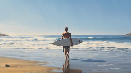 Fototapeta na wymiar Man holding a surfboard on a sunny beach