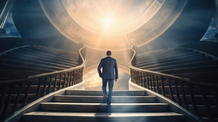 Obraz premium Businessman ascending a staircase in a modern office building