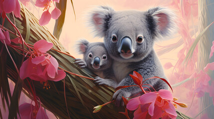 Koalafamilie Koalabär in rosa