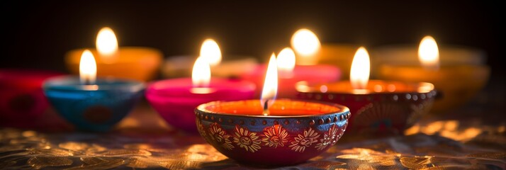 Diwali, Hindu festival of lights celebration. Diya oil lamps