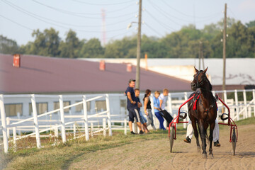 Yadrin, Chuvashia, Russia - August 13, 2022 : Horses and riders running at horse races