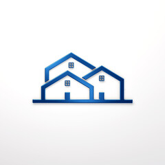 Fototapeta premium Stylish glossy blue houses real estate logo on a clean white background