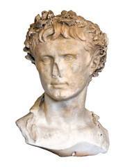 Marble bust of Augustus Caesar from Prima Porta isolated