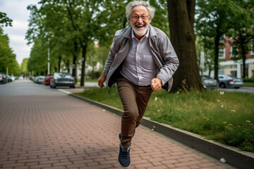 Old man running happy, generative ai