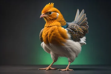 Rolgordijnen Colorful chicken on a solid color background, studio photo. ai generative © mrisrayilli