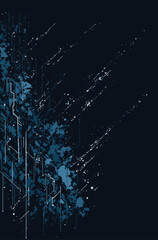 Abstract Creative technological background of grunge texture. Dark blue futuristic background, vertical orientation. Abstract outlines of the brain and neural networks. Vector graphic design.  - 630859055