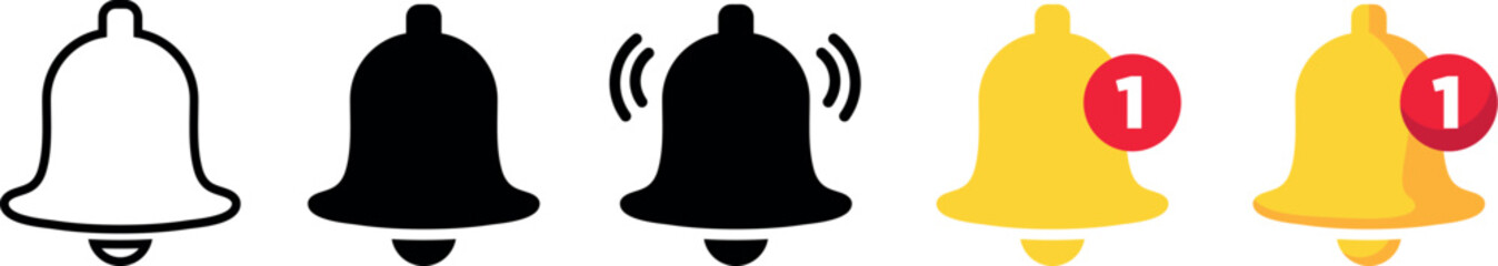 Notification bell icon set. Alarm icon. Reminder. Ringing bells.  Alarm symbol. Incoming inbox message. Web application alert. New message symbol flat style. Vector illustration
