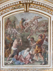 Tuinposter NAPLES, ITALY - APRIL 18, 2023: The fresco of Martyrdom of apostles St. Jude and Simon in the church Chiesa dei Santi Apostoli by Giovanni Lanfranco (1638 - 1646). © Renáta Sedmáková
