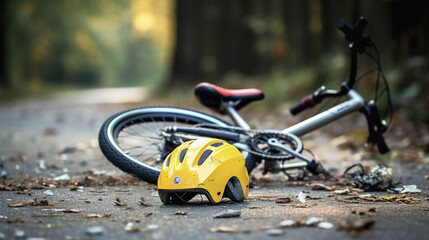 Obraz premium Accident with a bicycle on the road. Accident with a cyclist. Bicycle accident