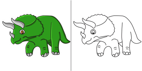 Cartoon Triceratops dinosaur coloring page.  Lots of fun for a toddler or little kids.  Very easy to color.  Coloring page for kids.  Simple coloring page © Richard O'Donoghue