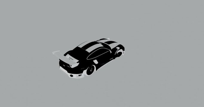 3D animation of a sports car doing donut spins