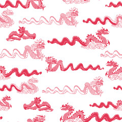 Red Chinese new year celebrations with Chinese dragons background pattern.