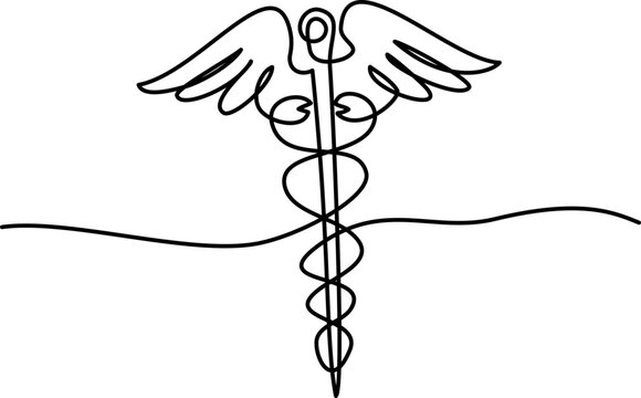 recommend clip art: Medical symbol caduceus. Continuous One line drawing