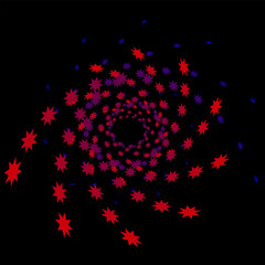 The original vector pattern in the form of a spiral of red and blue stars arranged in a circle on a black background