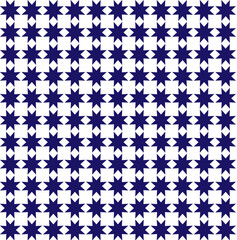 Seamless geometric vector pattern in the form of blue stars on a white background