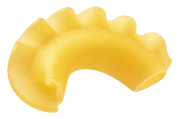 raw Creste di gallo, uncooked Italian Pasta, isolated on white background, full depth of field