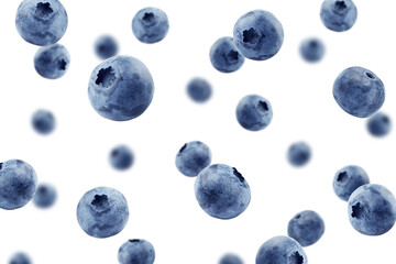 Falling Blueberry isolated on white background, selective focus