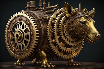 Steampunk mechanism with gears and cogwheels. ai generative - obrazy, fototapety, plakaty