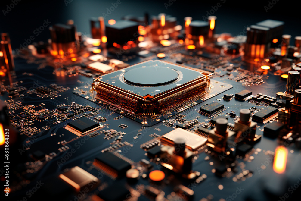Poster computer circuit board with electronic components,generative ai