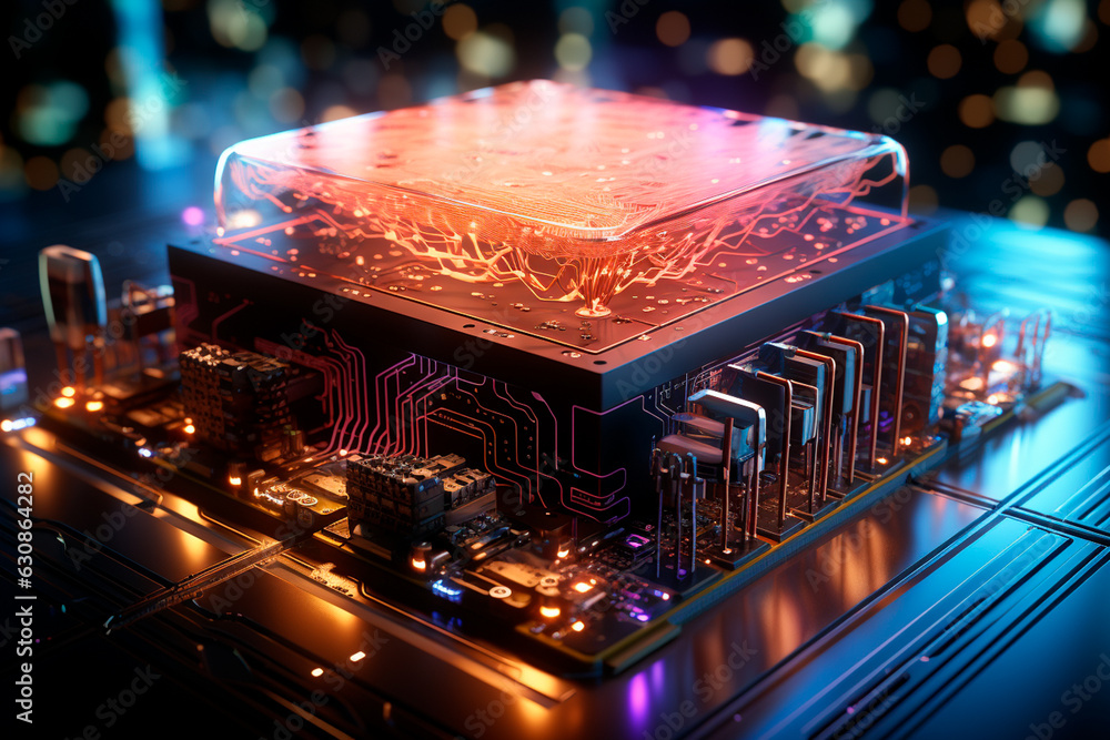 Poster brain with microcircuit inside. high quality technology,generative ai