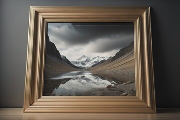 Glass picture frame on a solid color background. ai generative