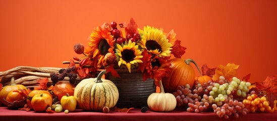 Naklejka na ściany i meble Beautiful table arrangement for celebrating Thanksgiving Day on a colorful background.