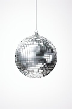 Glistering Silver Disco Ball for Clubbing and Dance Party with Flash Glasses on White Background: Generative AI