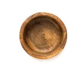 Empty wooden bowl isolated on white, top view