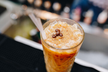 Ice latte in a glass