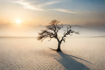 A Lone Tree Standing in a Hot Desert - AI Generative