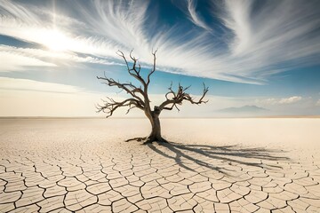 A Lone Tree Standing in a Hot Desert - AI Generative
