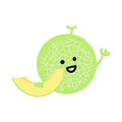 メロンのキャラクター手描きカラーイラスト素材