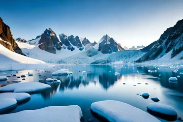 Foto op Plexiglas A mindblowing scene of glaciers with frozen lake and cliffs - AI generative © Taimoor