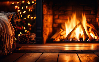 close-up of a cozy fireplace in a hut
