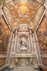 Fototapeta na wymiar NAPLES, ITALY - APRIL 19, 2023: The baroque chapel of St. Francis Borgia in the church Chiesa del Jesu Vecchio with the statue of Holy by Pietro Ghetti from 17. cent.